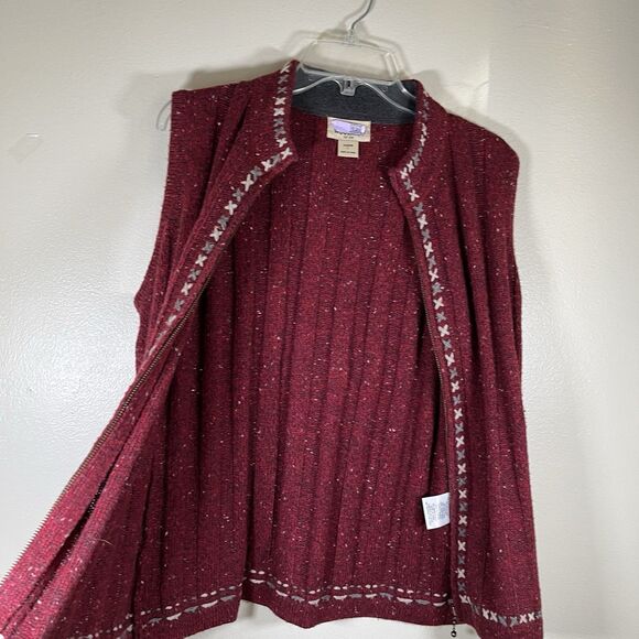 Vintage Woolrich Womens Sz Large Knit Sweater Vest Ruby Heather Zip GrannyCore - Picture 5 of 10